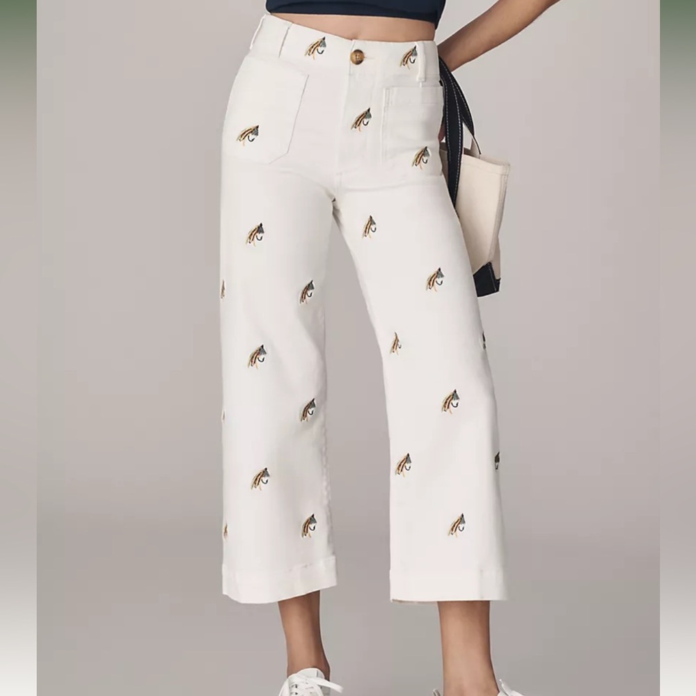 NWT Anthropologie Colette Embroidered Fishing Crop Wide-Leg Pants by Maeve 24